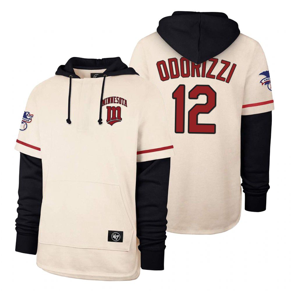 Men Minnesota Twins #12 Odorizzi Cream 2021 Pullover Hoodie MLB Jersey